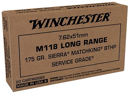 WINCHESTER AMMO M118 LONG RANGE 175 GR SIERRA MATCHKING HOLLOW POINT 7.62X51